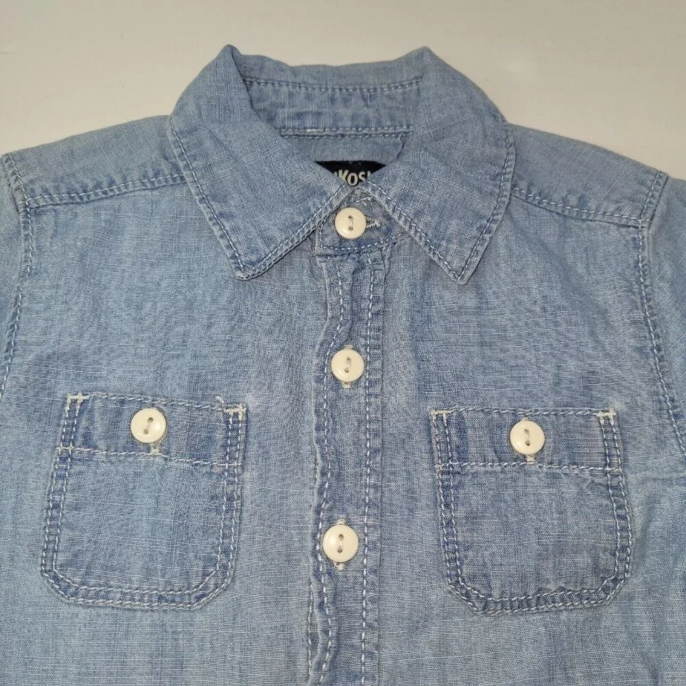 Oshkosh BGosh Shirt Boys‎ 2T Blue Cotton Chambray Long Sleeve Button Up